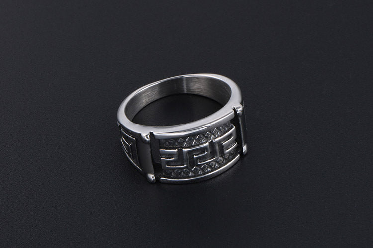 Mens Titanium Ring With Great Wall Pattern Personalization
