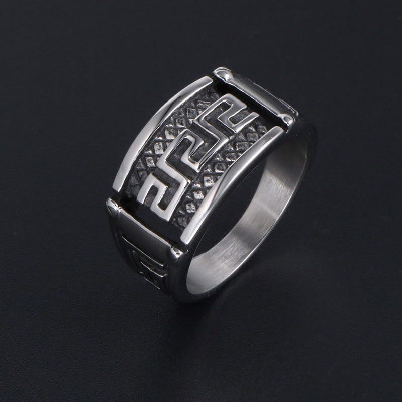 Trendy Retro Men's Titanium Steel Ring with Cool Great Wall Design - Personalized Casting Jewelry for Men