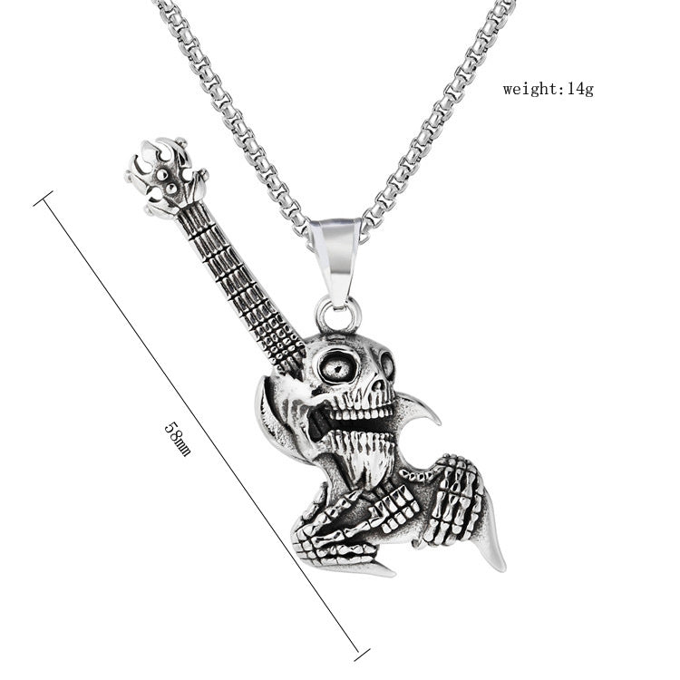 Rock Guitar Skull Titanium Steel Pendant Necklace