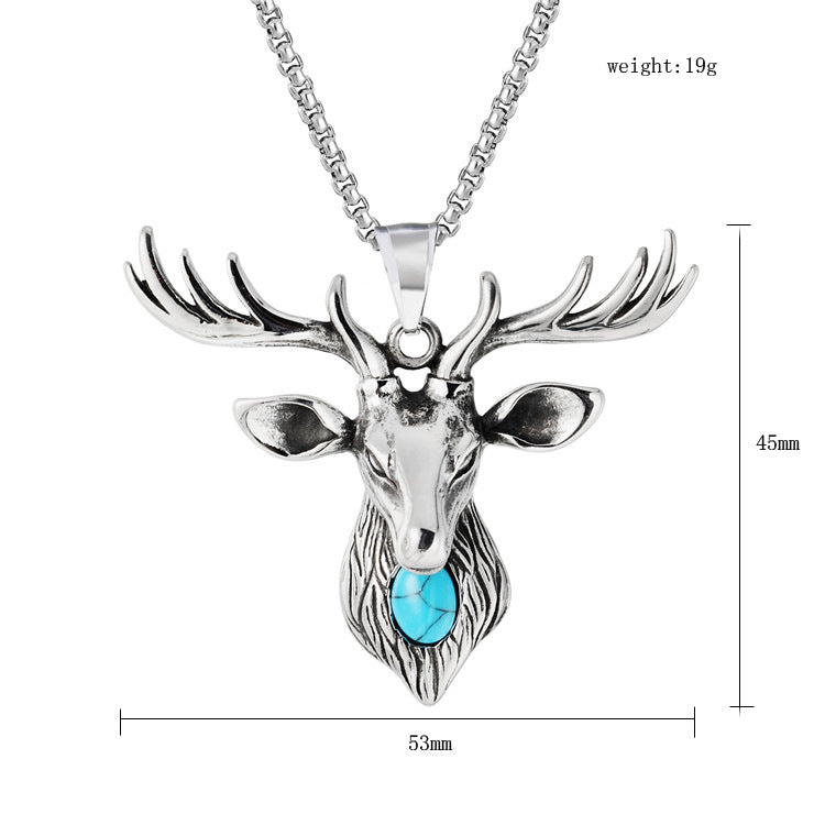 Planderful Personalized Vintage Christmas Elk Turquoise Titanium Steel Pendant Necklace Unisex Protection Statement Gift