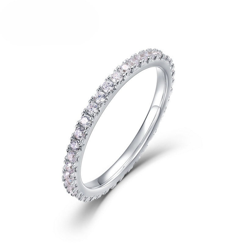 S925 Sterling Silver Zircon Geometric Single-Row Ring
