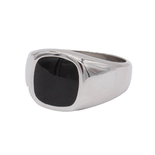 Stylish Black Titanium Ring for Men and Women with Cold Wind Square Design