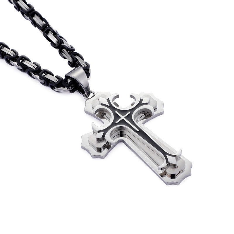 Bold Titanium Steel Cross Pendant for Men - European and American Style