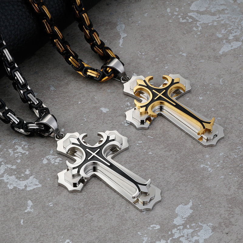 Bold Titanium Steel Cross Pendant for Men - European and American Style