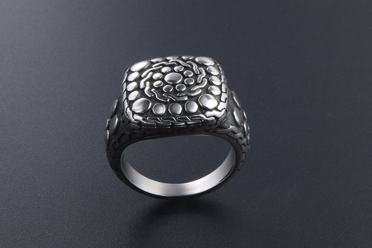 Retro Stone Pattern Titanium Steel Ring Men Fashion
