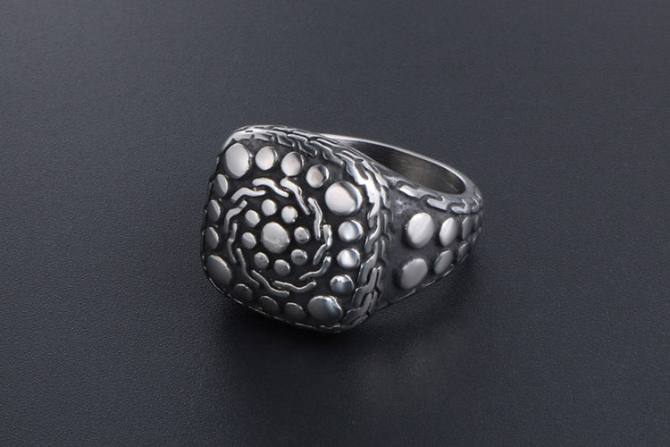 Retro Stone Pattern Titanium Steel Ring Men Fashion