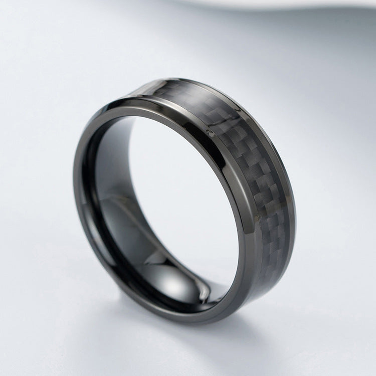 Steel Ring – Elegant Inlaid Carbon Fiber Ring