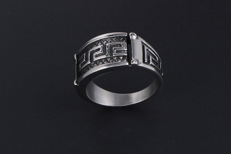 Mens Titanium Ring With Great Wall Pattern Personalization