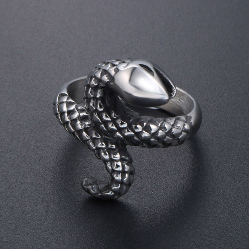 Trendy Titanium Steel Snake Ring for Men and Women - Punk Animal Accessory