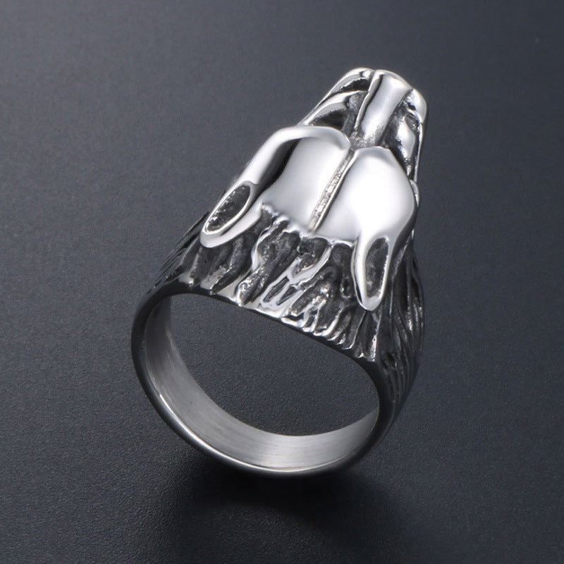 Titanium Steel Retro Skull and Wolf Head Ring with Dragon Claw Design for Men and Women