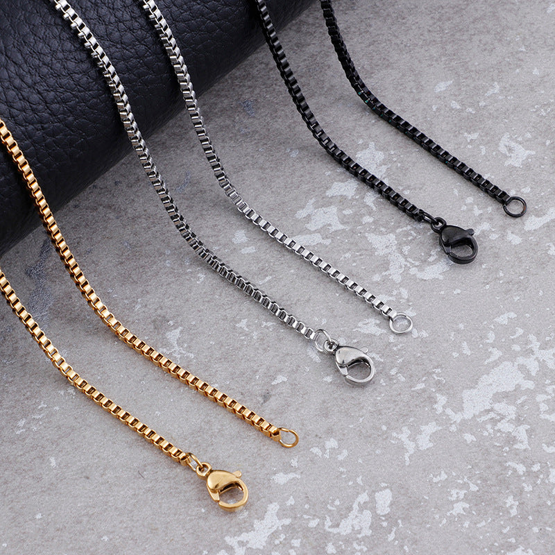 Square Pearl Chain Korean Version Foreign Trade Trinkets Stainless Steel Men's Necklace, Titanium