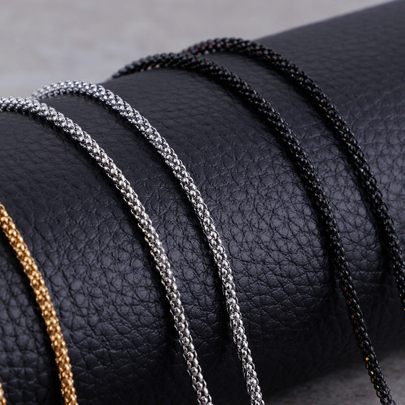 Titanium Steel – With Chain 2mm Corn Chain Stainless Steel Chain Necklace
