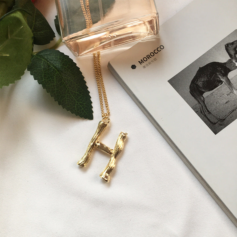 European Chic Bamboo Alloy Necklace with 26-Letter Collarbone Chain - Exclusively from Manufacturer, Women's Jewelry Accessory