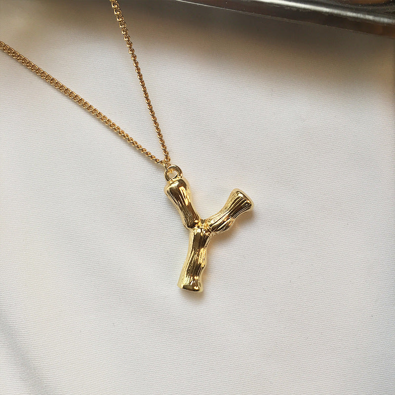 European Chic Bamboo Alloy Necklace with 26-Letter Collarbone Chain - Exclusively from Manufacturer, Women's Jewelry Accessory