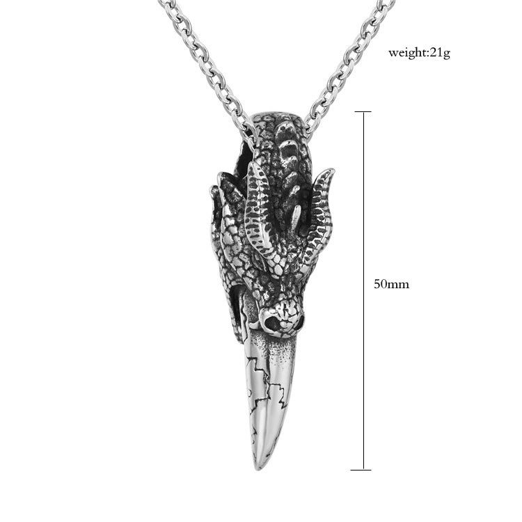 Planderful Dragon Head Knife Pendant Necklace For Men Unisex Durable Titanium Steel Jewelry