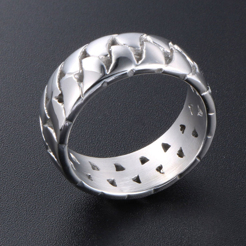 Creative Men's Hollow Chain Ring - Simple Glossy Titanium Steel Jewelry for Women