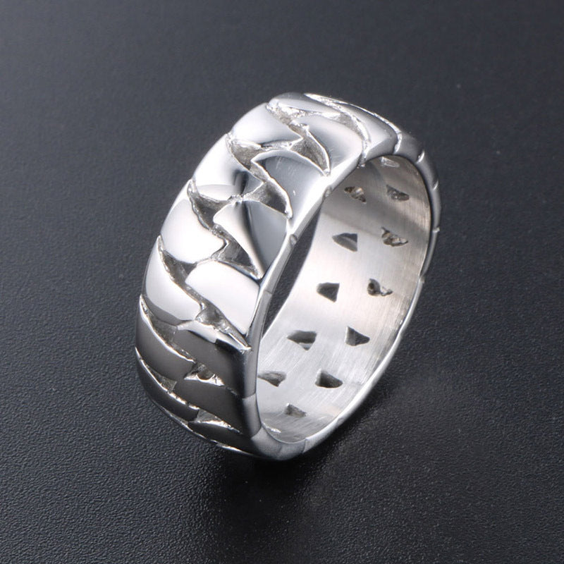 Creative Men's Hollow Chain Ring - Simple Glossy Titanium Steel Jewelry for Women
