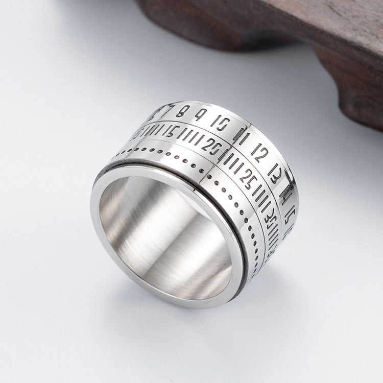 European and American Titanium Steel Time Ring for Men