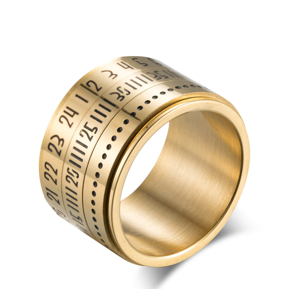 European and American Titanium Steel Time Ring for Men