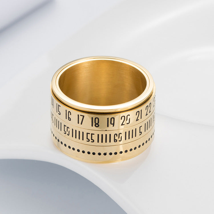 European and American Titanium Steel Time Ring for Men