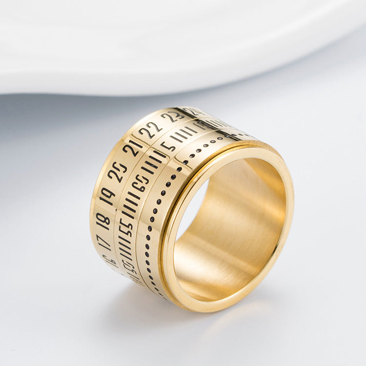 European and American Titanium Steel Time Ring for Men