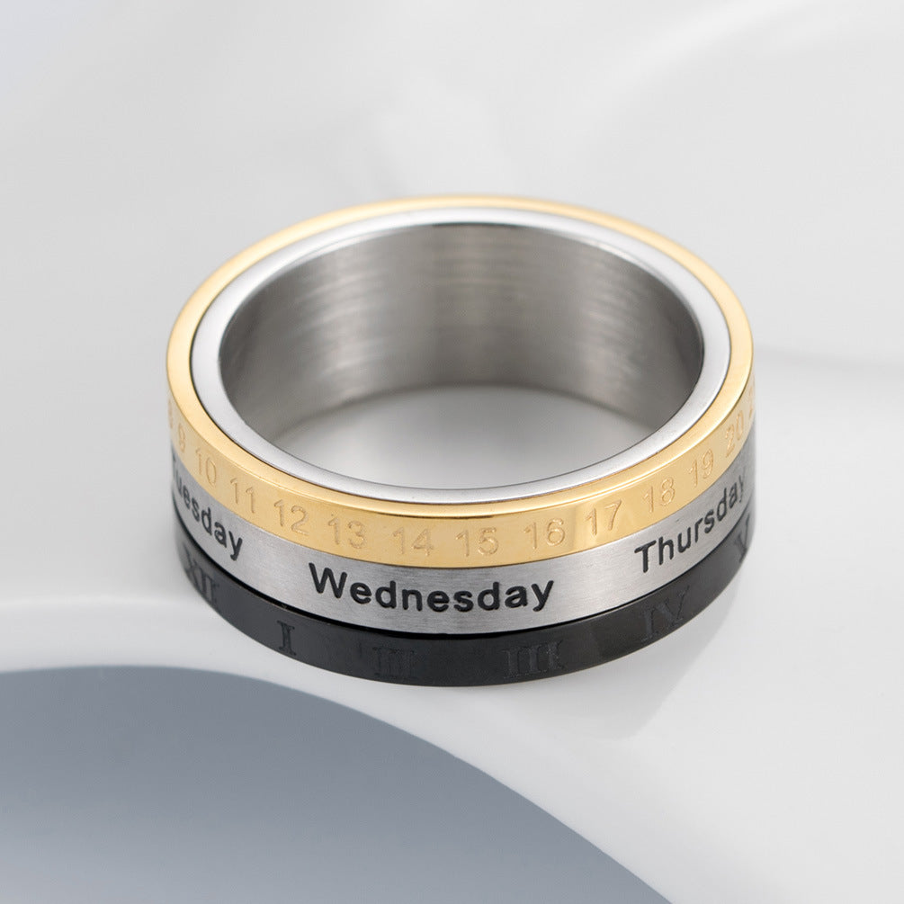 Planderful Roman Numeral Time Ring For Men Rotatable Index Finger Band Steel Jewelry Sizes 7 To 12