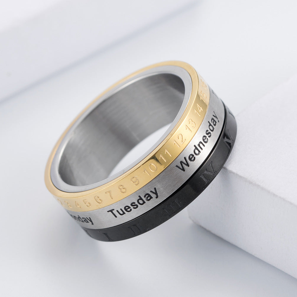 Planderful Roman Numeral Time Ring For Men Rotatable Index Finger Band Steel Jewelry Sizes 7 To 12