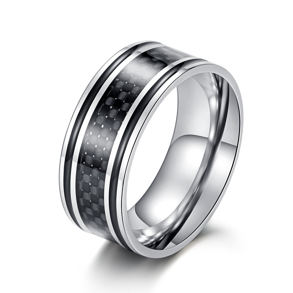 Stainless Steel Epoxy Abalone Fillet Colored Shell Men's Ring – Wood Grain Veneer