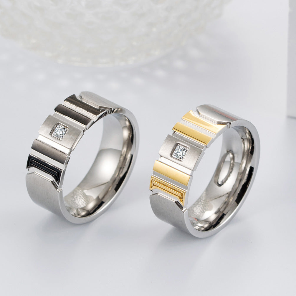 Stainless Steel Gold-Plated Zircon Ring – Engraved Pattern Gold Men's