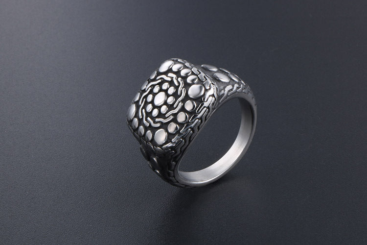 Retro Stone Pattern Titanium Steel Ring Men Fashion