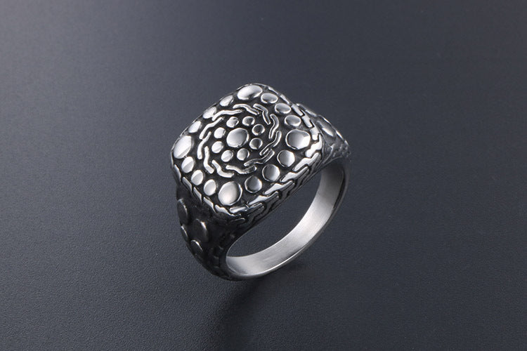 Retro Stone Pattern Titanium Steel Ring Men Fashion