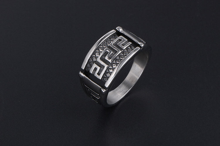 Mens Titanium Ring With Great Wall Pattern Personalization