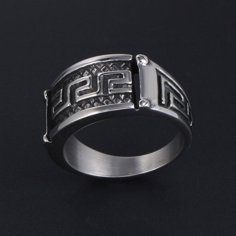 Trendy Retro Men's Titanium Steel Ring with Cool Great Wall Design - Personalized Casting Jewelry for Men