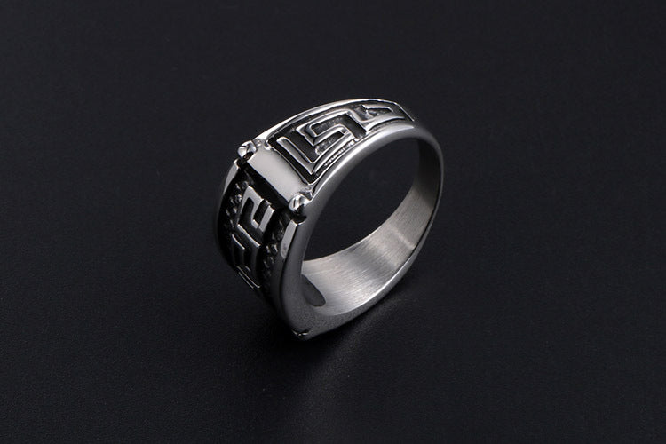Mens Titanium Ring With Great Wall Pattern Personalization