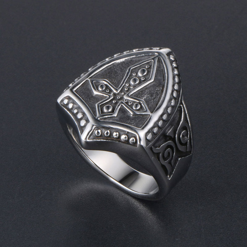 Titanium Steel Men's Retro Cross Ring, Personalized Hipster Tail Ring for Index Finger