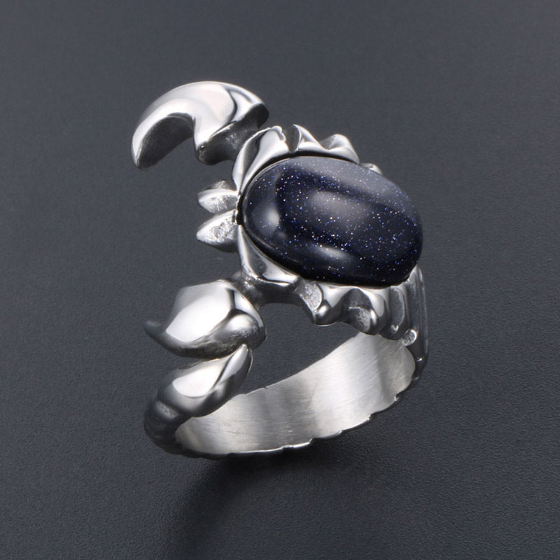 Retro Titanium Steel Scorpion Ring with Red and Blue Sandstone - Men's Hip-Hop Rock Accessory