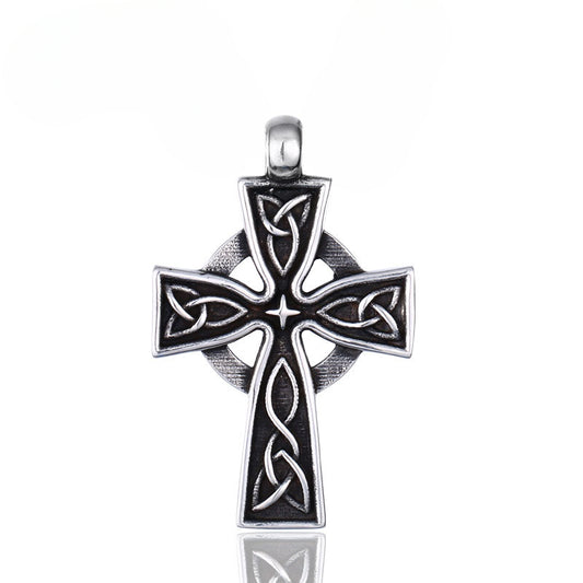 Celtic-Inspired Stainless Steel Cross Pendant for Men - Retro European and American Trade Jewelry