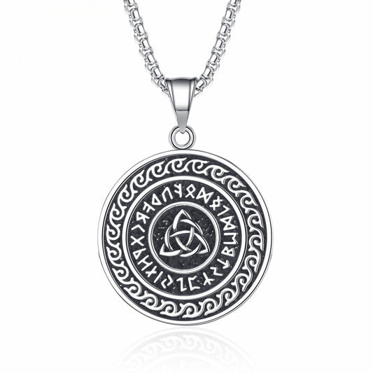 Steel Necklace – Elegant Nordic Viking Odin Celtic Round Mens Pendant For Everyday Wear