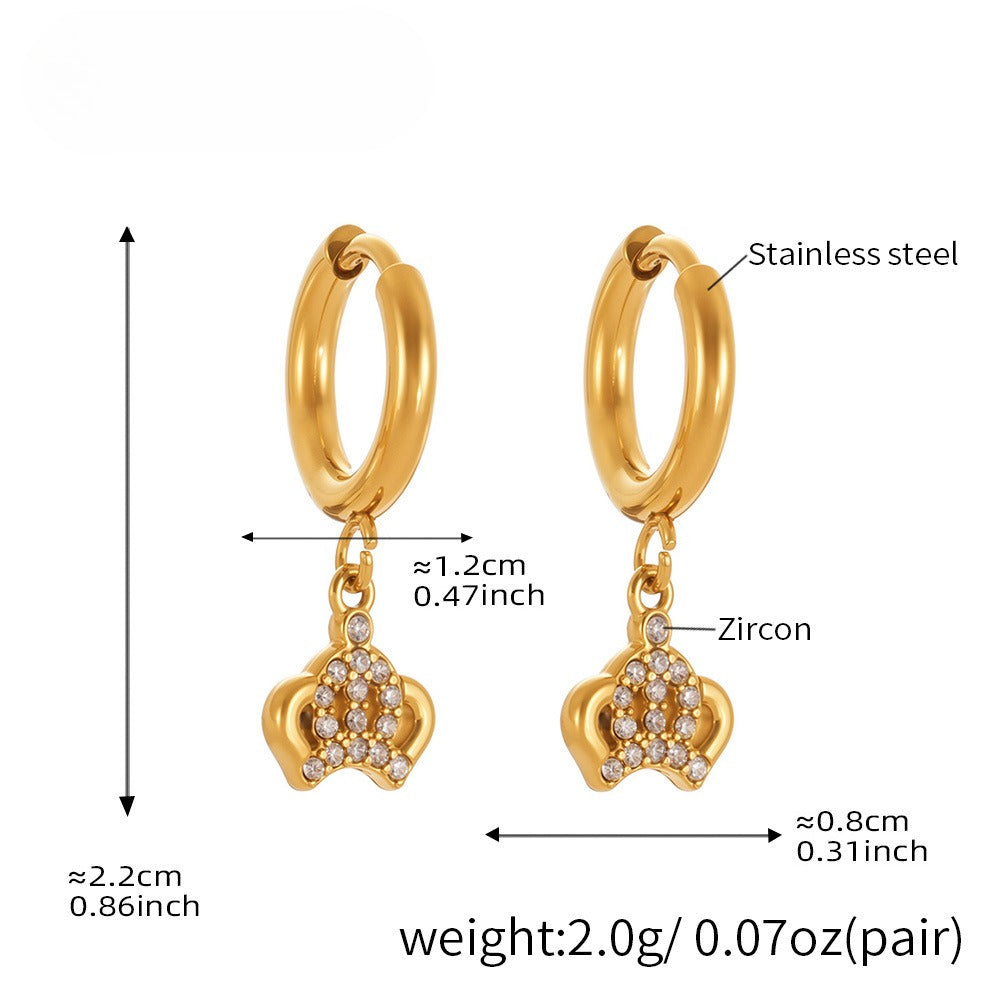Planderful Crown Zircon Earrings Gold Plated For Women