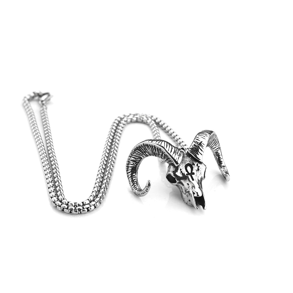 Nordic Retro Stainless Steel Men's Pendant Sheep Head Anka Cross