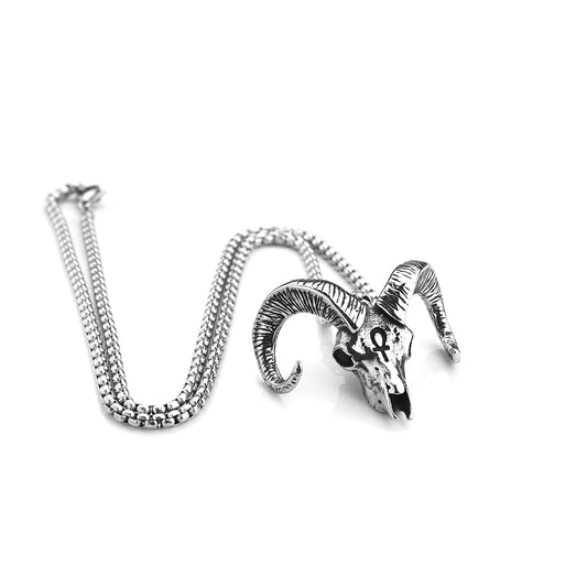Nordic Retro Stainless Steel Men's Pendant Sheep Head Anka Cross