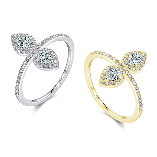 Droplet Shaped Zircon Inlaid Sterling Silver Ring for Women
