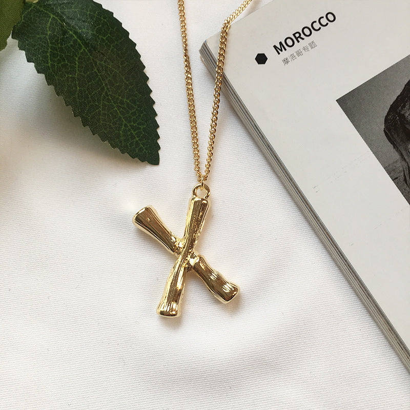 European Chic Bamboo Alloy Necklace with 26-Letter Collarbone Chain - Exclusively from Manufacturer, Women's Jewelry Accessory