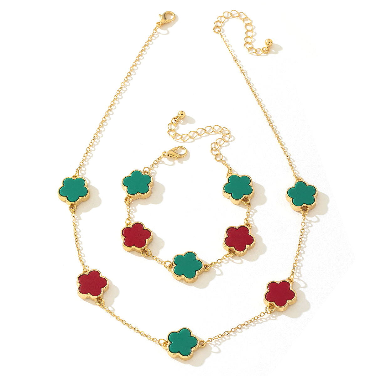 Fashionable Five Leaf Clover Necklace Bracelet Set for Women