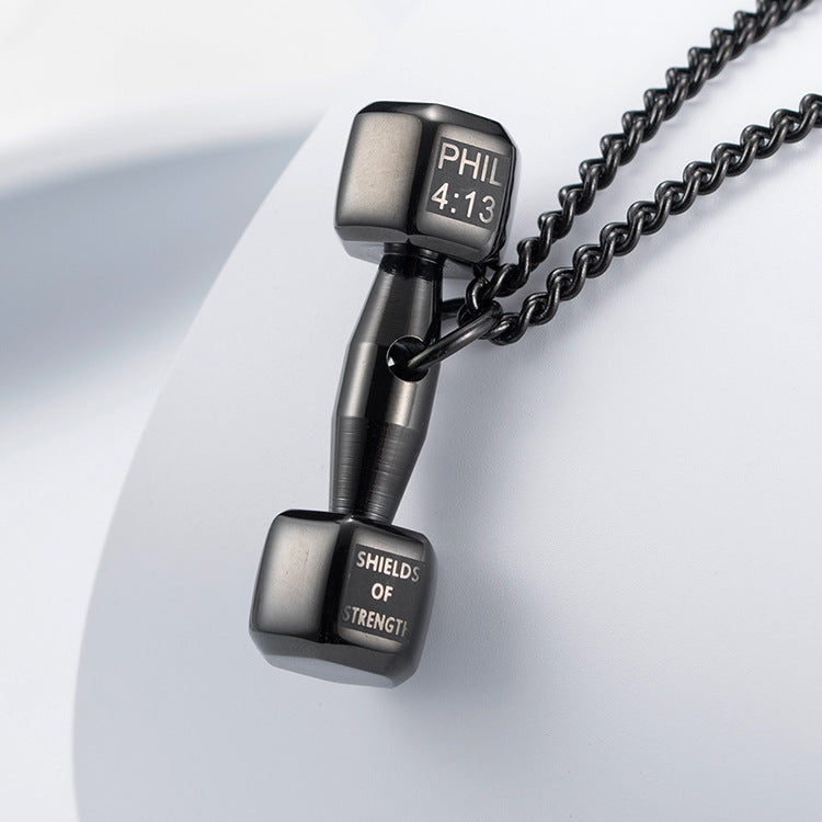 Planderful Fitness Dumbbell Necklace for Athletes and Genderless Wearers Titanium Steel Strength Pendant Does Not Fade