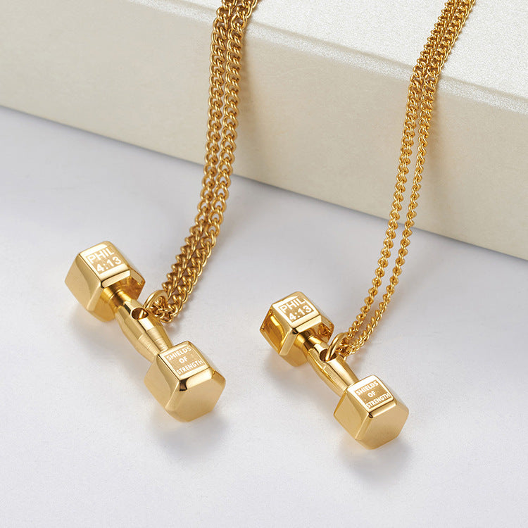 Planderful Fitness Dumbbell Necklace for Athletes and Genderless Wearers Titanium Steel Strength Pendant Does Not Fade