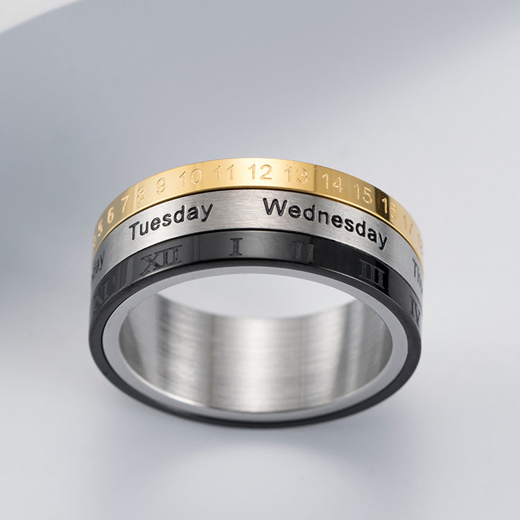E-commerce Supply Titanium Steel Calendar Ring for Men