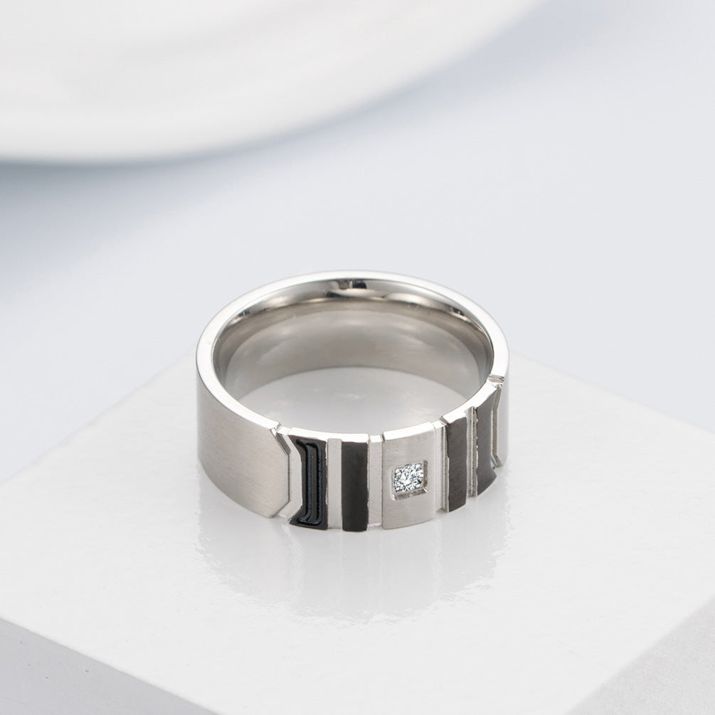 Stainless Steel Gold-Plated Zircon Ring – Engraved Pattern Gold Men's