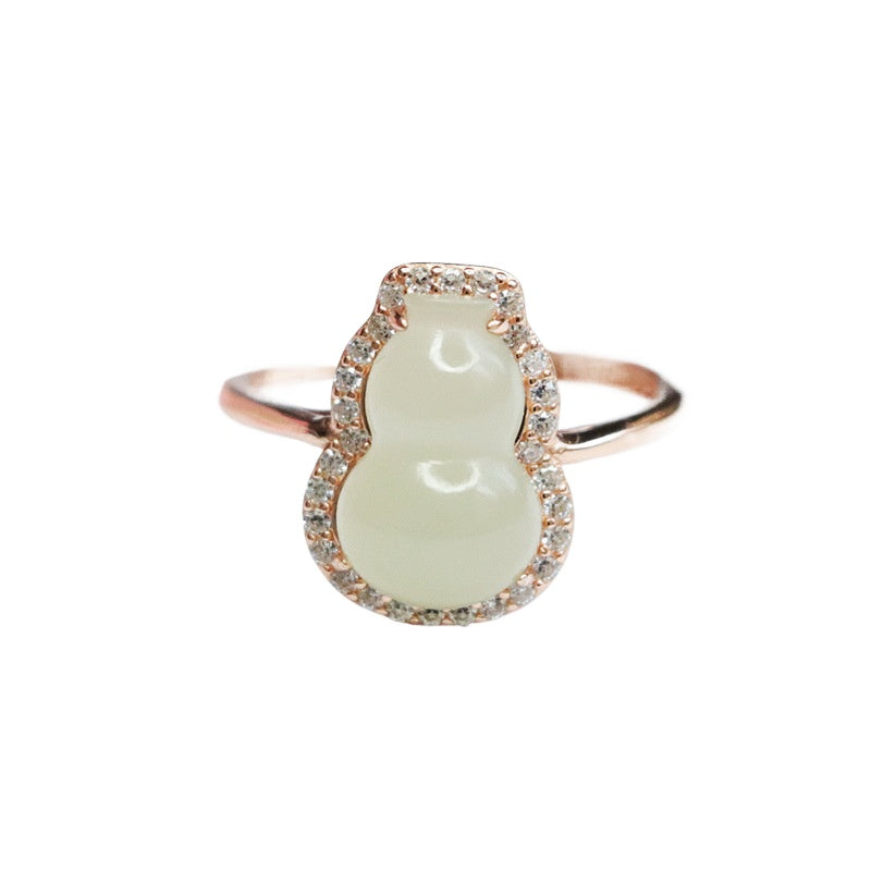 925 Sterling Silver Hetian Jade Gourd Ring