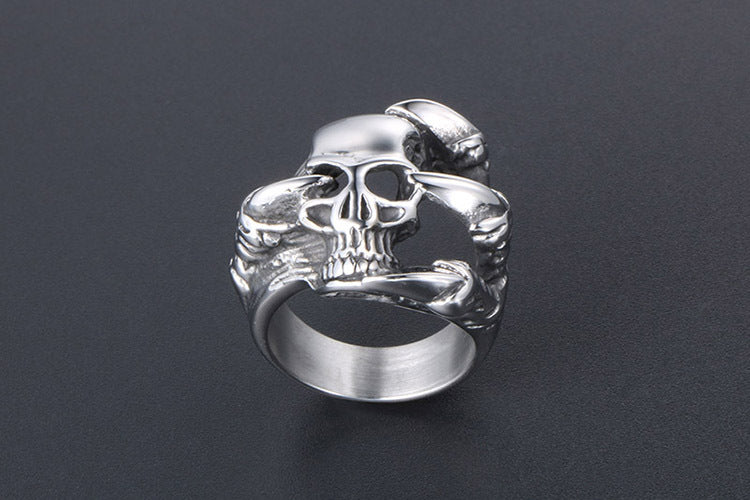 Retro Punk Titanium Skull Ring For Men European Style
